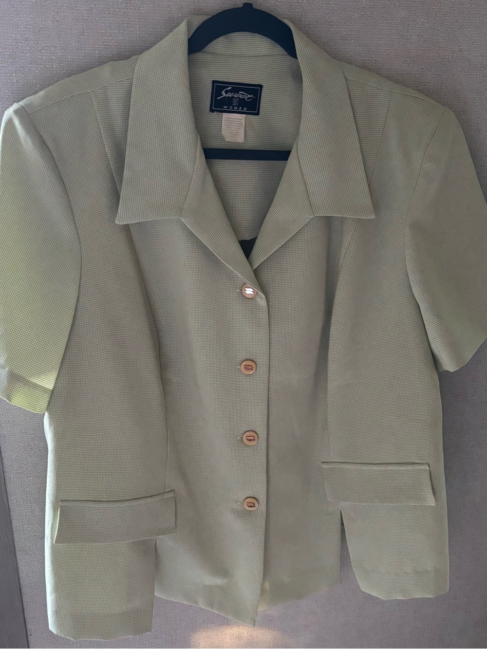 Sweet Suit Light Sage Short-Sleeve Button Blazer 1990s